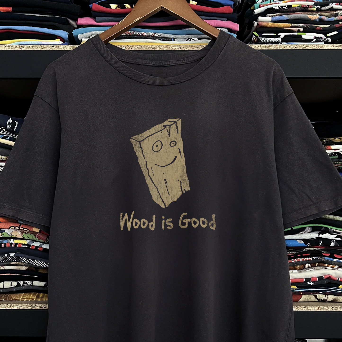Rare Plank Ed, Edd & Eddy Wood is Good Washed Black Tee