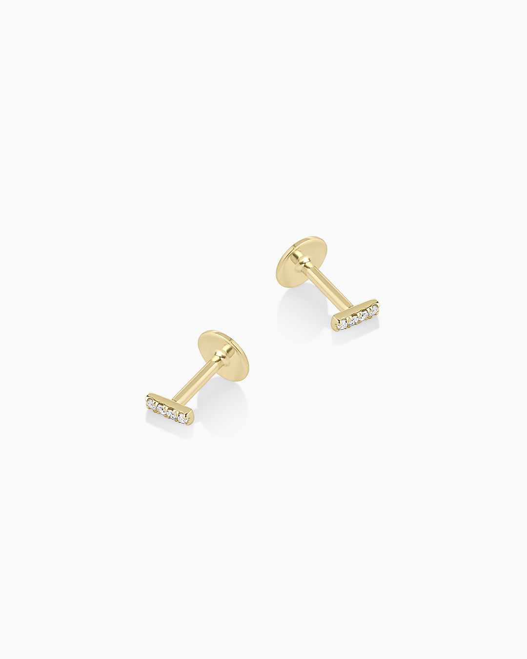14K Diamond Pavé Bar Flat Back Studs