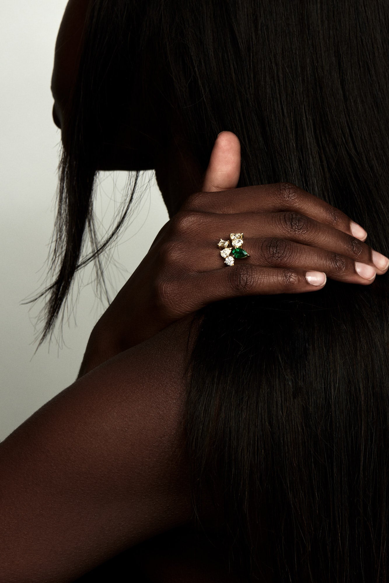 Pear Emerald and Diamond Wrap Ring | 18K Yellow Gold