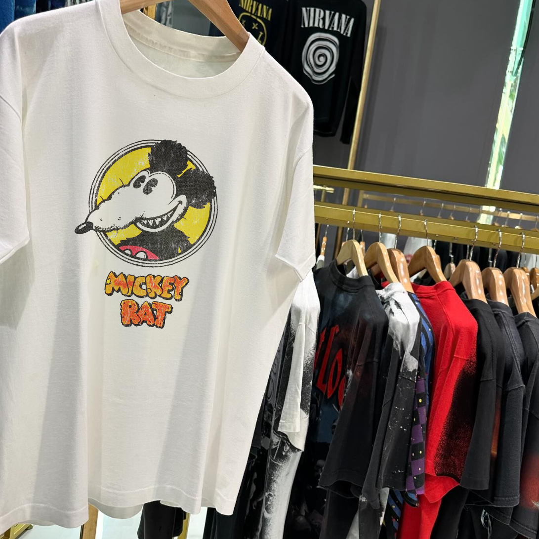 Mickey Rat 80'S -90's Vintage White Washed T-Shirt