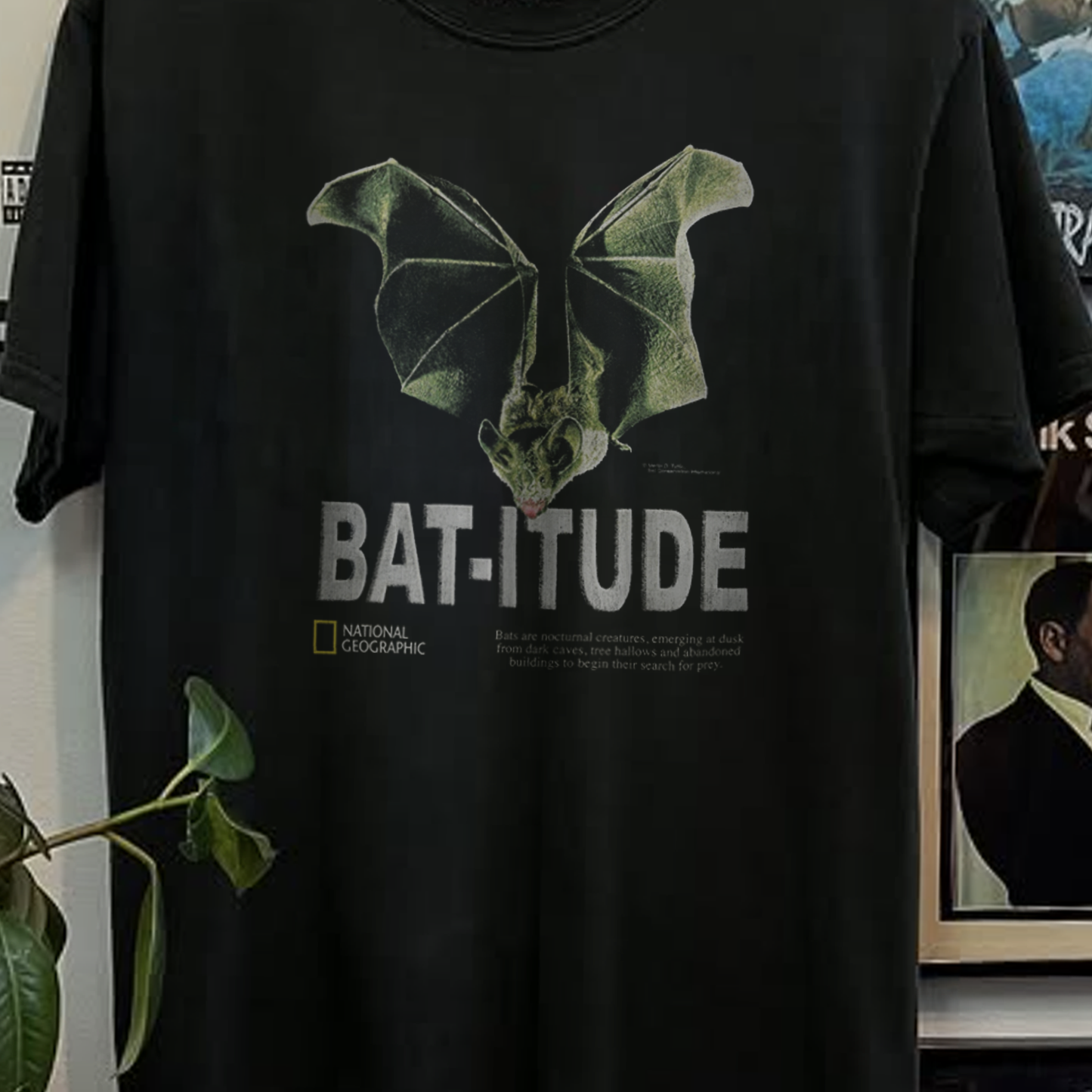 90s National Geographic Bat-itude Washed Black Tee
