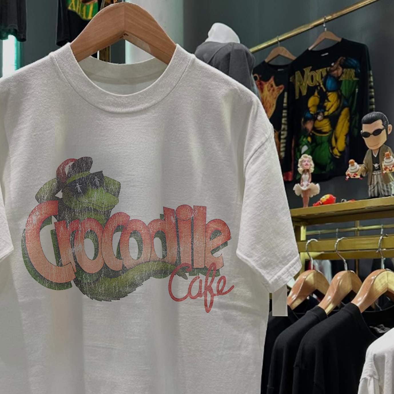 90S Crocodile Cafe Rare Washed White T-Shirt