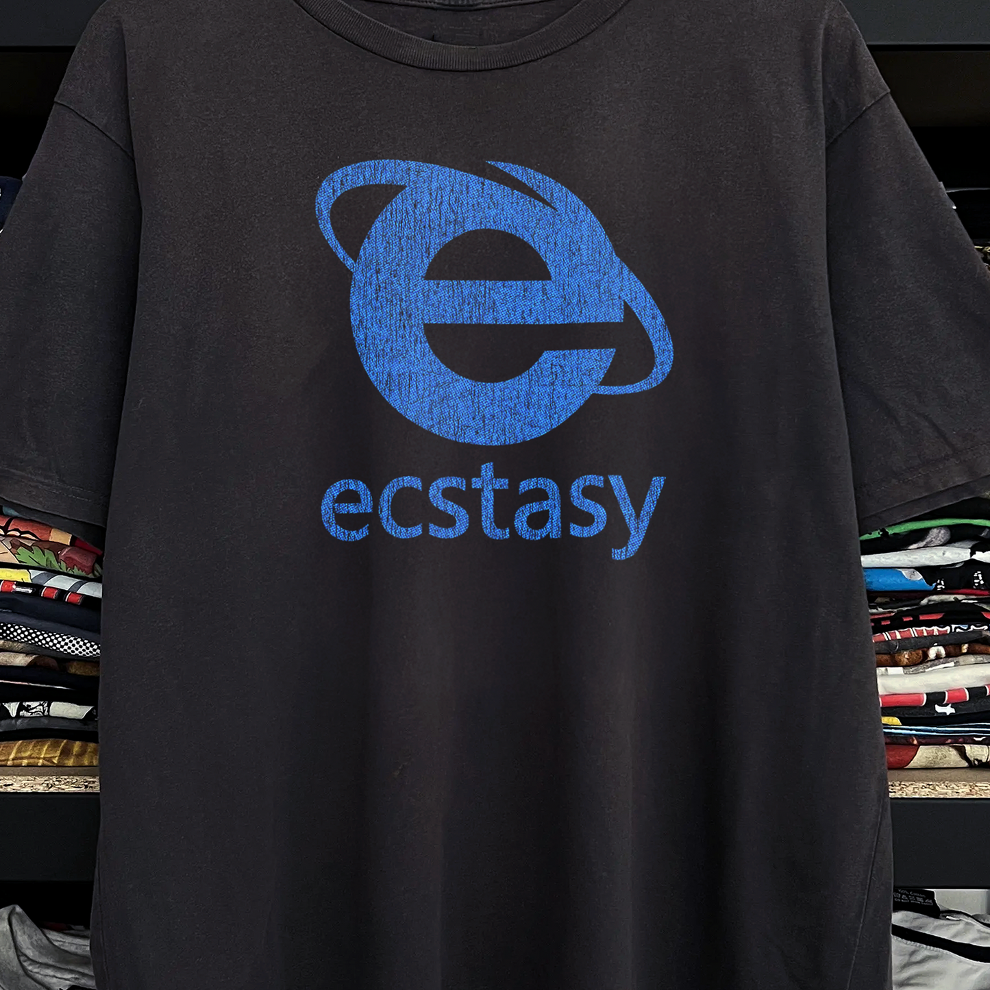 Ecstasy Explorer Parody Washed Black Tee