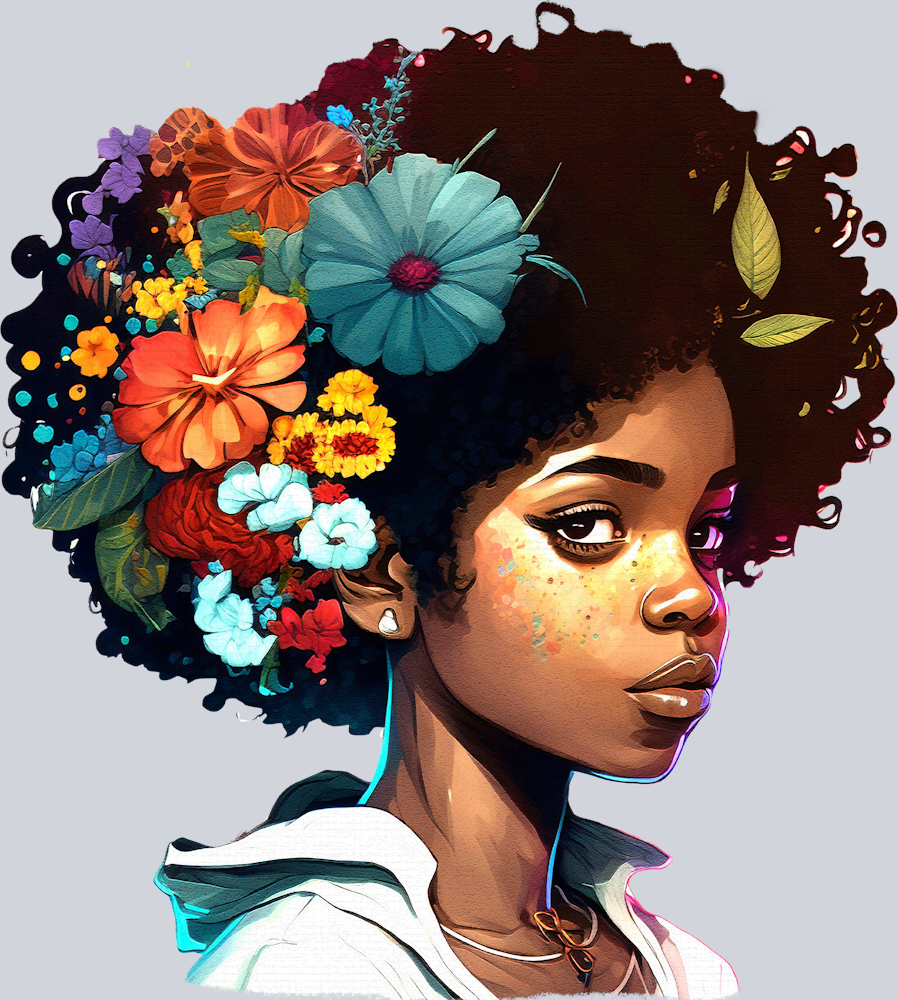 Black Girl Afro With Flowers - STK00616 (DTF Transfers)