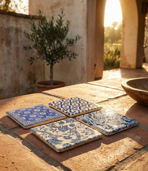 Mediterranean Tile Marble Coasters, Set Of 4