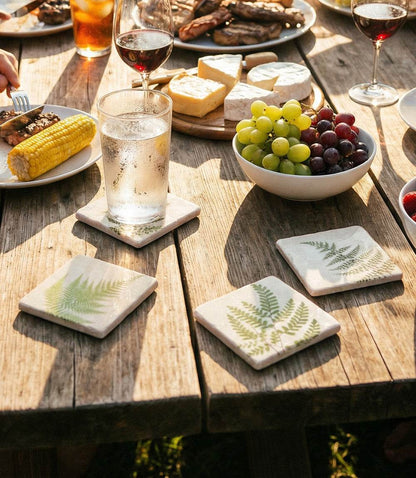 Fern Polished Marble Coasters, Set Of 4