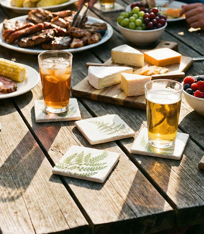 Fern Polished Marble Coasters, Set Of 4