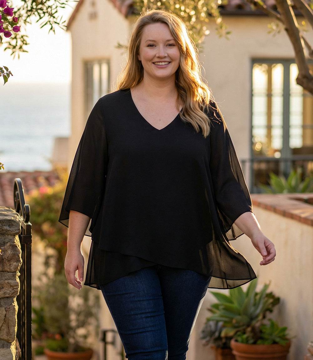 Plus Size Bracelet Sleeve Asymmetric Top