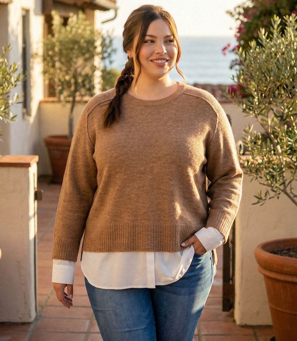 Plus Size Layered Crewneck Sweater