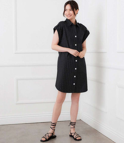 Stripe Cap Sleeve Shirtdress