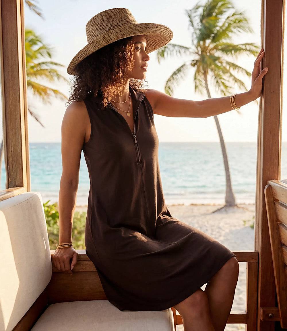 Sleeveless Zip-Up Travel Jersey Dress