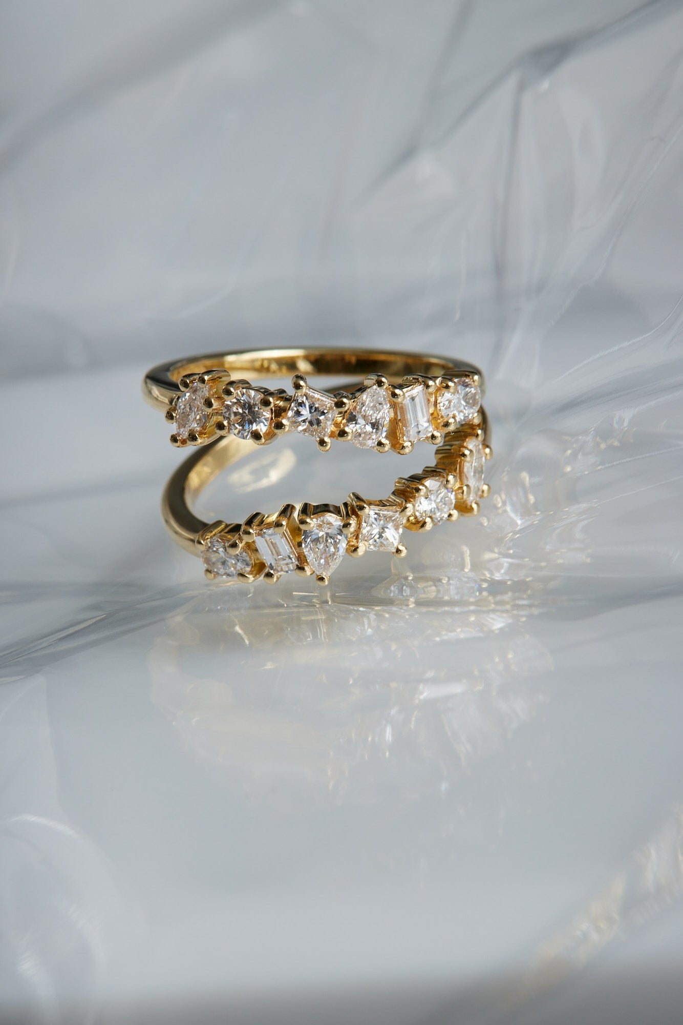 Double Band Scattered Diamond Ring | 18K White Gold, (More Options Available)