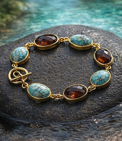 Mixed Turquoise And Gemstone Station Bracelet