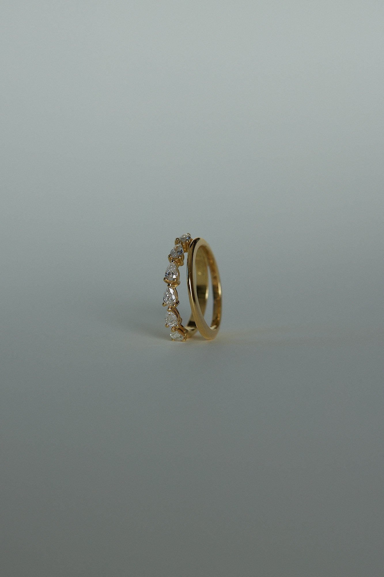 Double Band Pear Diamond Ring | 18K Yellow Gold