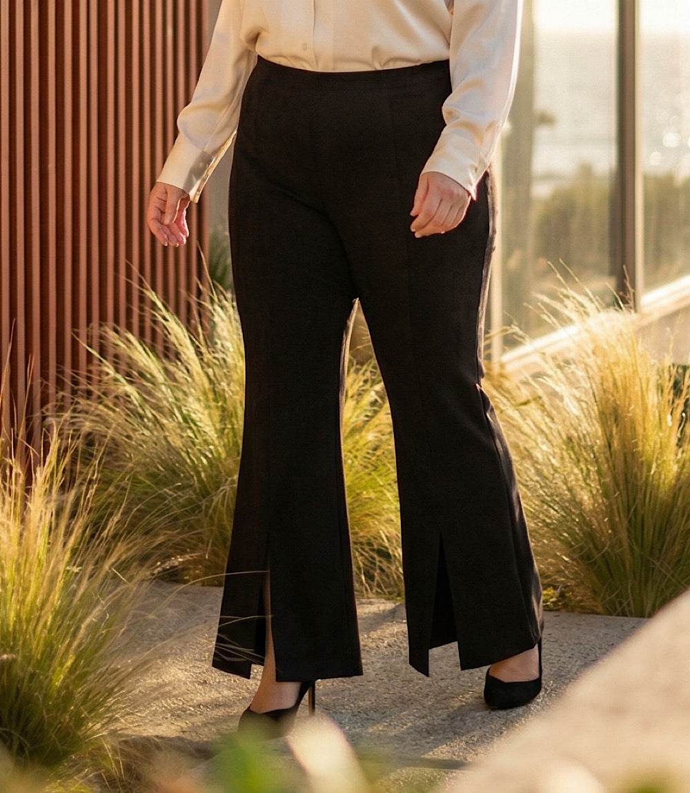 Plus Size Faux Suede Front Slit Pants