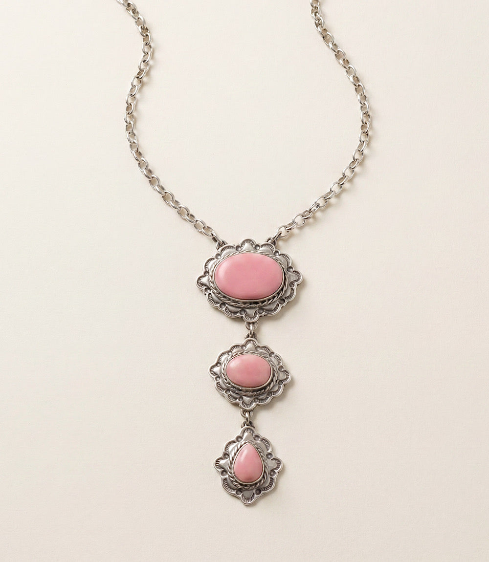 Pink Conch Triple Drop Sterling Silver Necklace