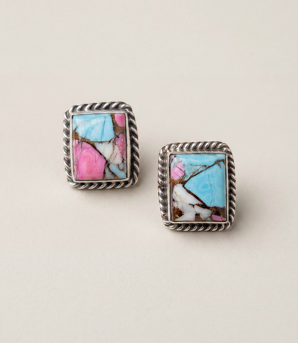 Cotton Candy Turquoise Square Post Earrings