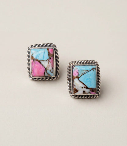 Cotton Candy Turquoise Square Post Earrings
