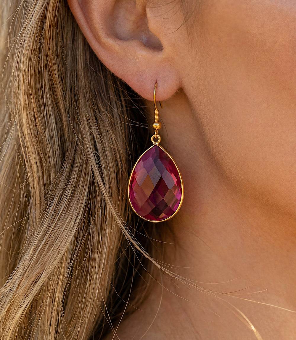 Pink Quartz Teardrop Earrings