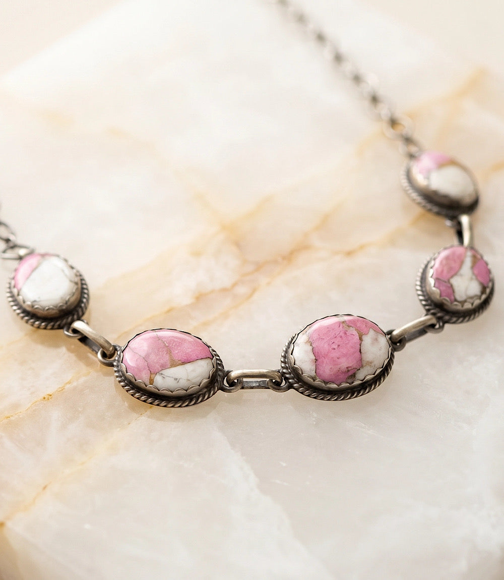 Embellished Cotton Candy Turquoise Link Necklace