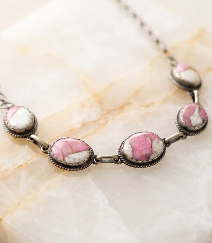 Embellished Cotton Candy Turquoise Link Necklace