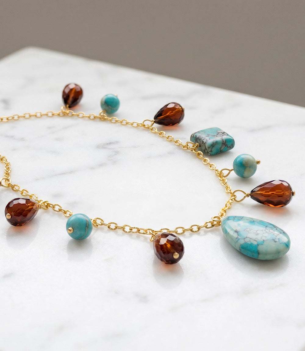 Dangling Turquoise And Gemstone Necklace