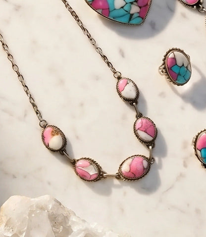 Embellished Cotton Candy Turquoise Link Necklace