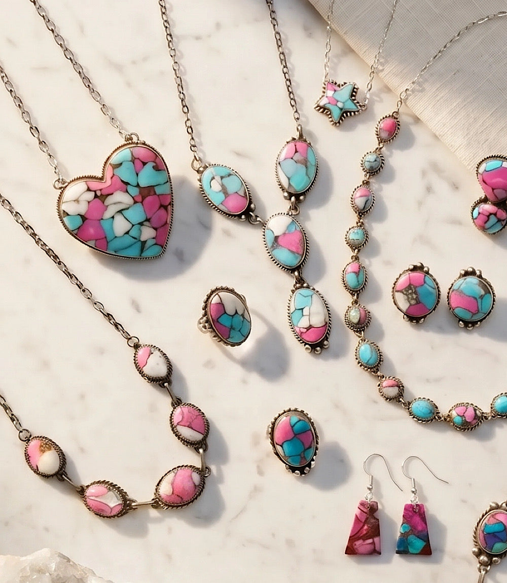 Large Cotton Candy Turquoise Heart Necklace