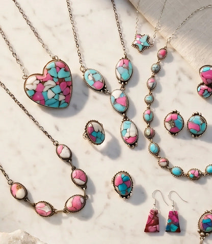 Large Cotton Candy Turquoise Heart Necklace