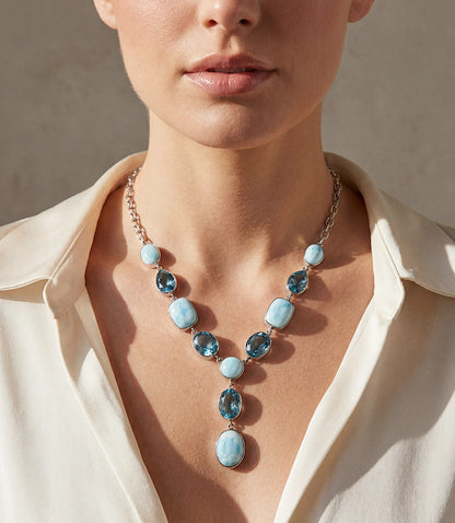 Larimar And Blue Topaz Lariat Necklace