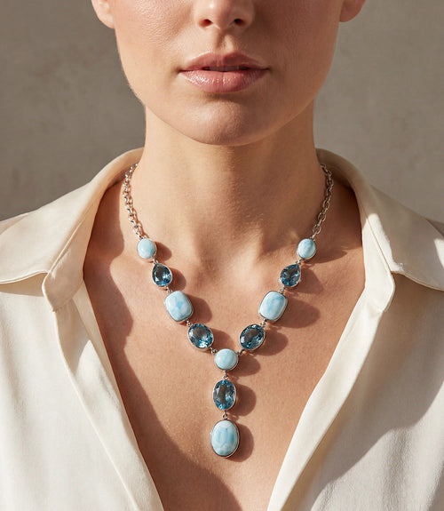 Larimar And Blue Topaz Lariat Necklace