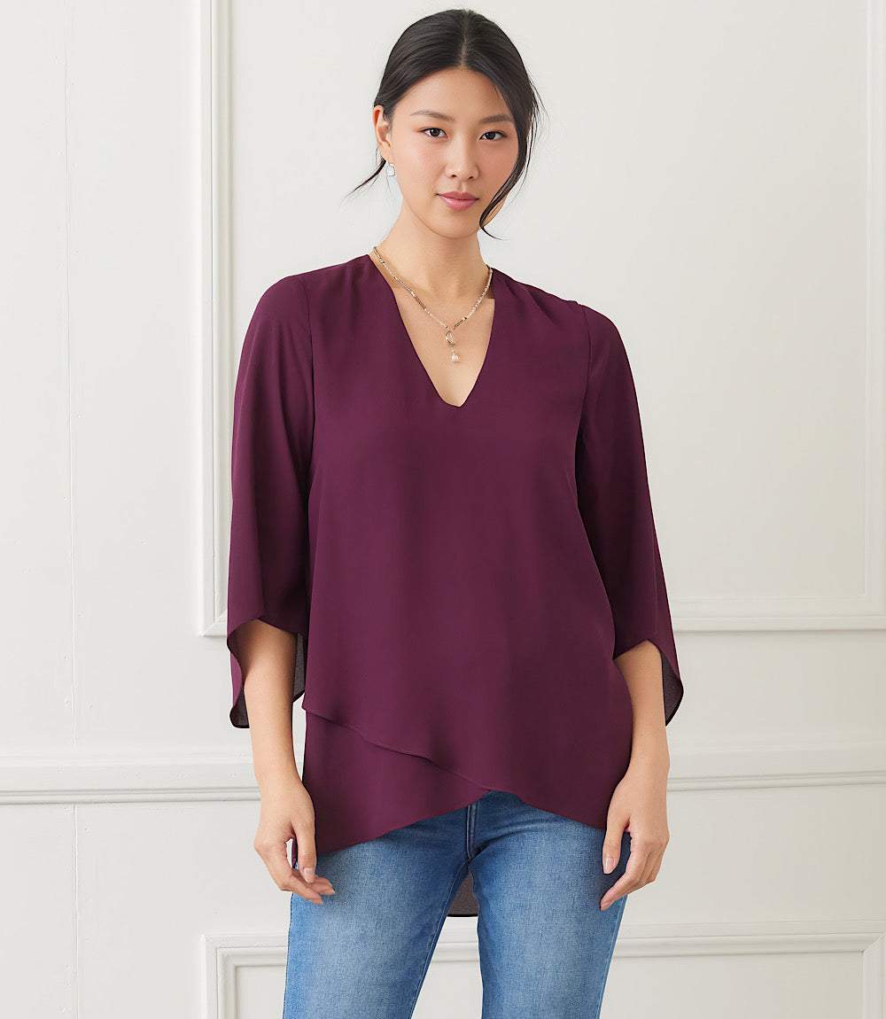 Petite Size Bracelet Sleeve Asymmetric Top
