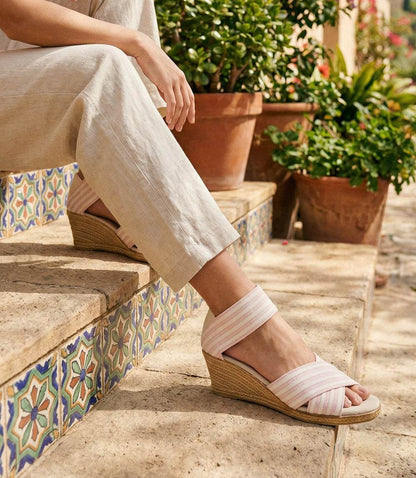 Charleston Shoe Co. Cannon Stripe Wedge Sandals