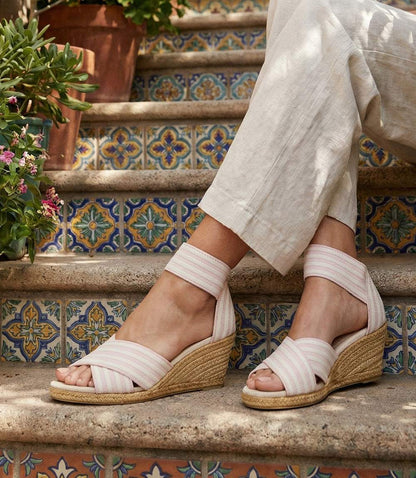 Charleston Shoe Co. Cannon Stripe Wedge Sandals
