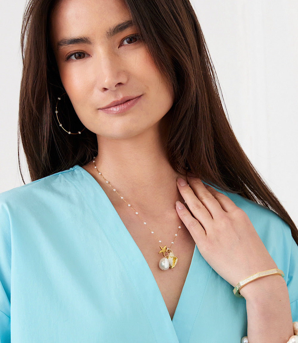 Pearl Beaded Ocean Charm Necklace