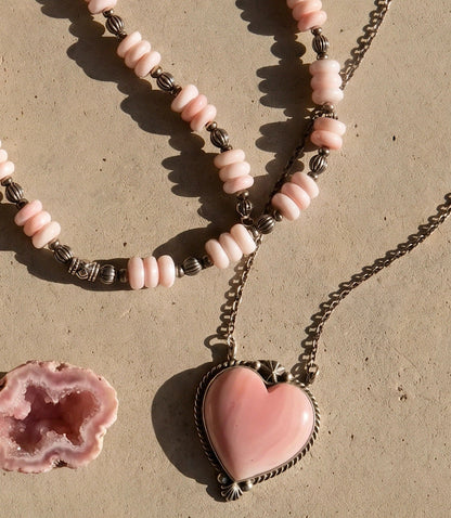 Pink Conch Beaded Sterling Silver Necklace