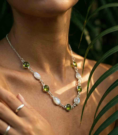 Moonstone And Peridot Station Necklace