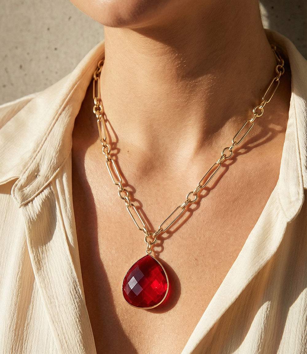 Ruby Quartz Pendant Necklace