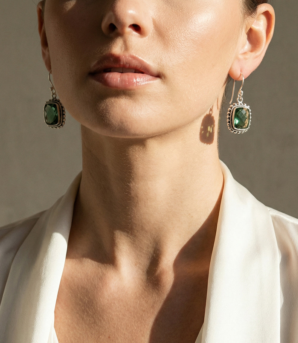 Sterling Silver Rectangular Gemstone Earrings