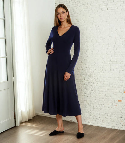 Kate V-Neck Midi Travel Jersey Dress