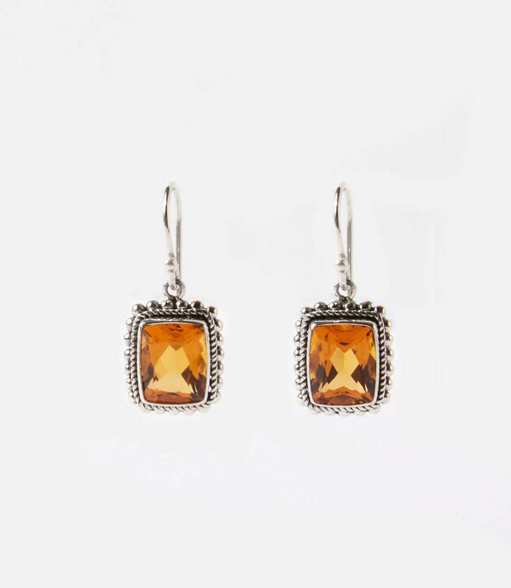 Sterling Silver Rectangular Gemstone Earrings