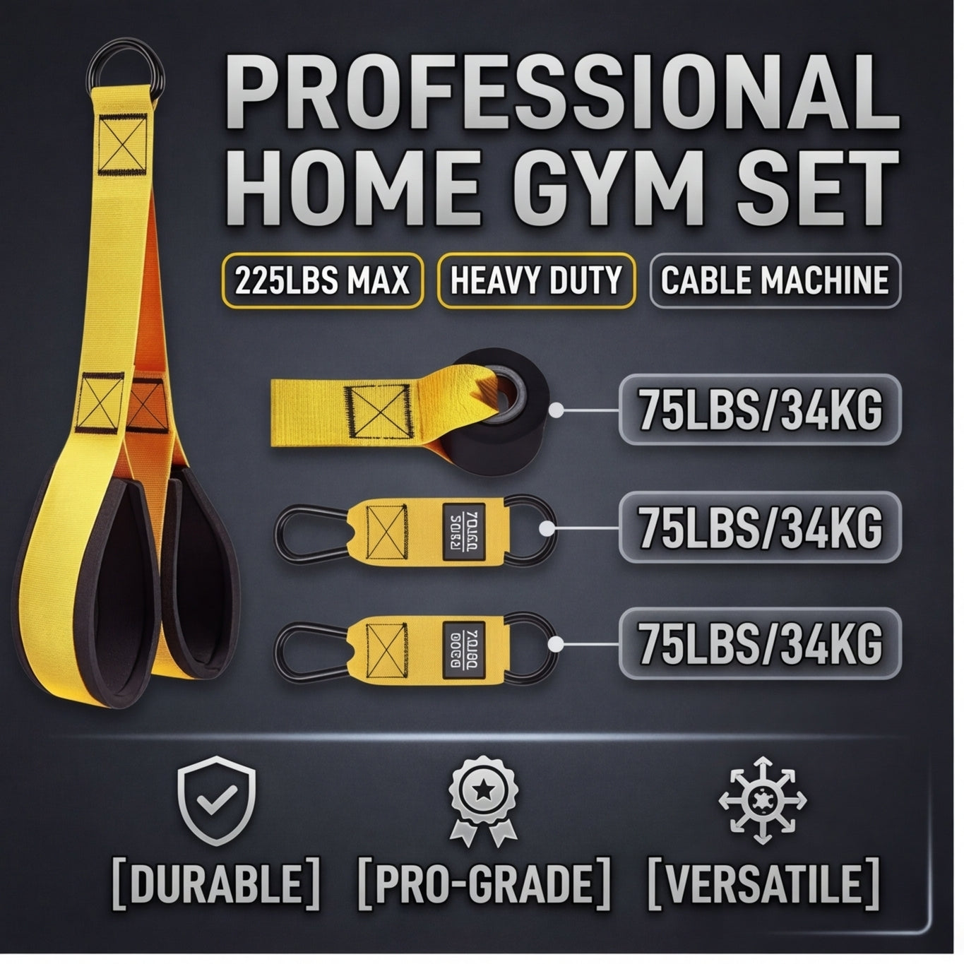 225LBS Heavy Duty Resistance Band Set with Handles – Portable Home Gym Workout Equipment for Full Body Training