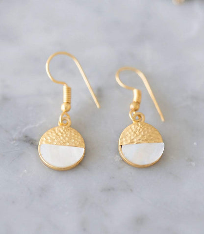 Pearl And Hammered Gold Disc Earrings