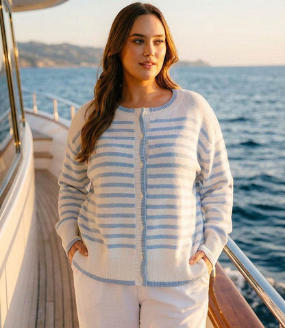 Plus Size Stripe Cardigan Sweater