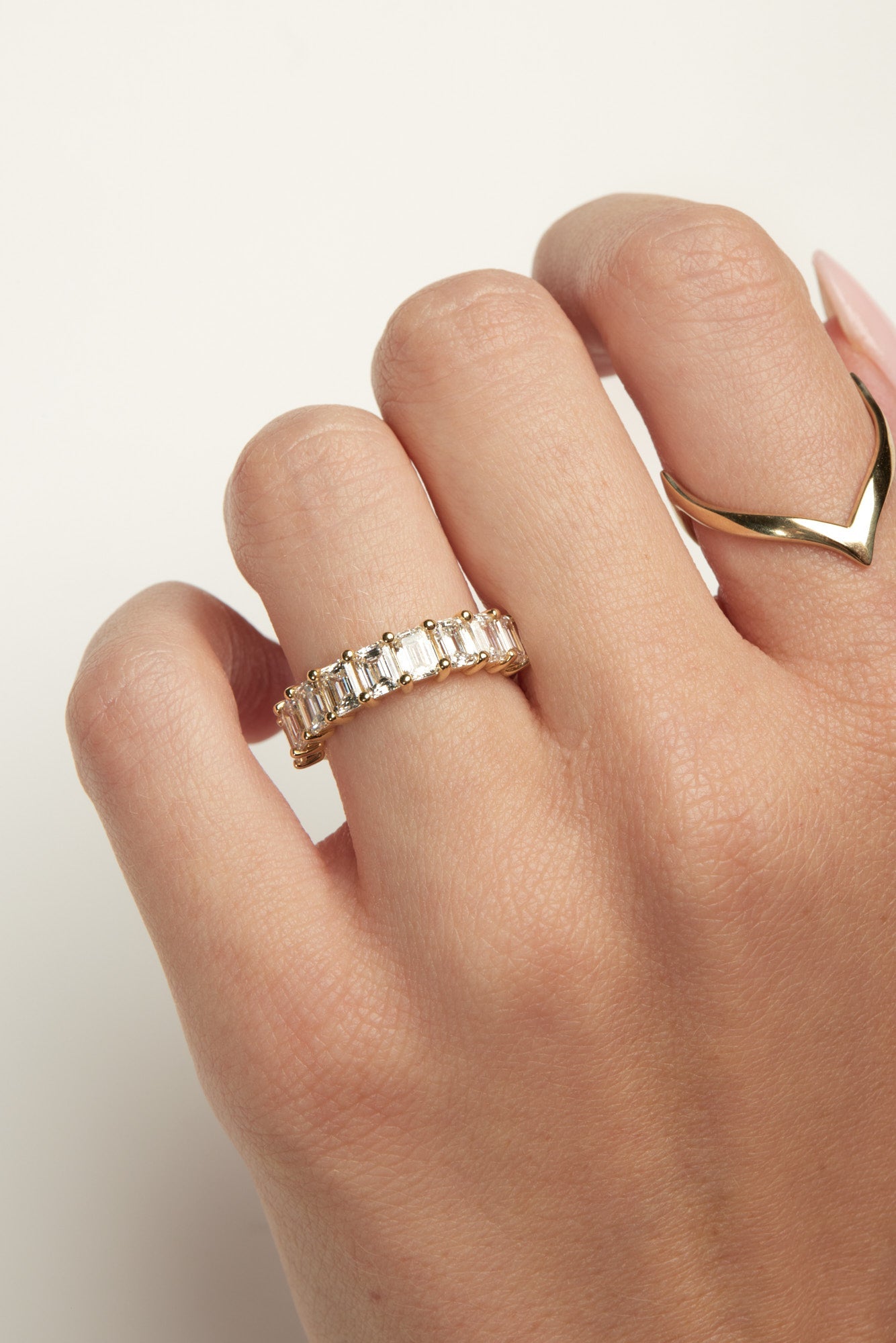 Emerald Diamond Half Band | Gold