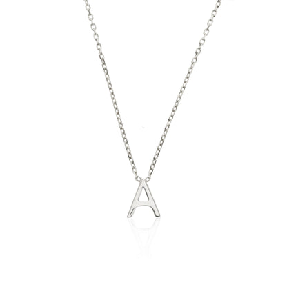 Solid White Gold Miniature Initial Letter Necklace