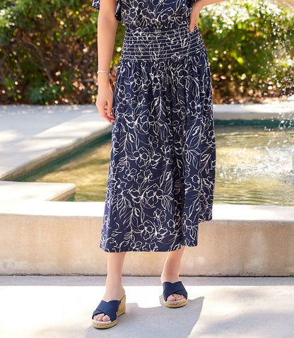 Smocked Waist Midi Skirt