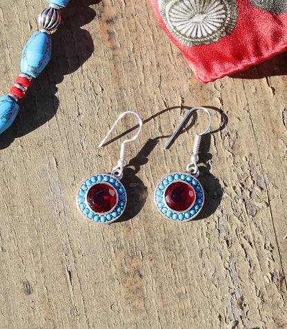 Turquoise And Red Coral Drop Earrings