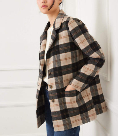 Oversized Brushed Plaid Blazer