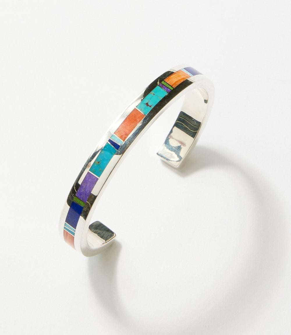 Multistone Inlay Sterling Silver Cuff Bracelet
